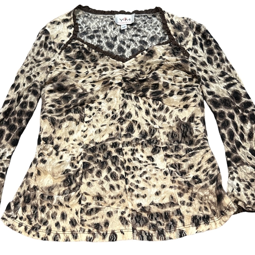 Y2K YVONNE MARIE women's lacey leopard print  sexy going out top, size small.